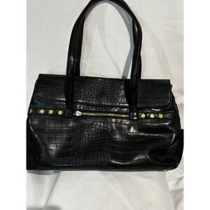 Large Tutilo‎ NEW YORK Black Croc Faux leather zip career tote purse travel bag